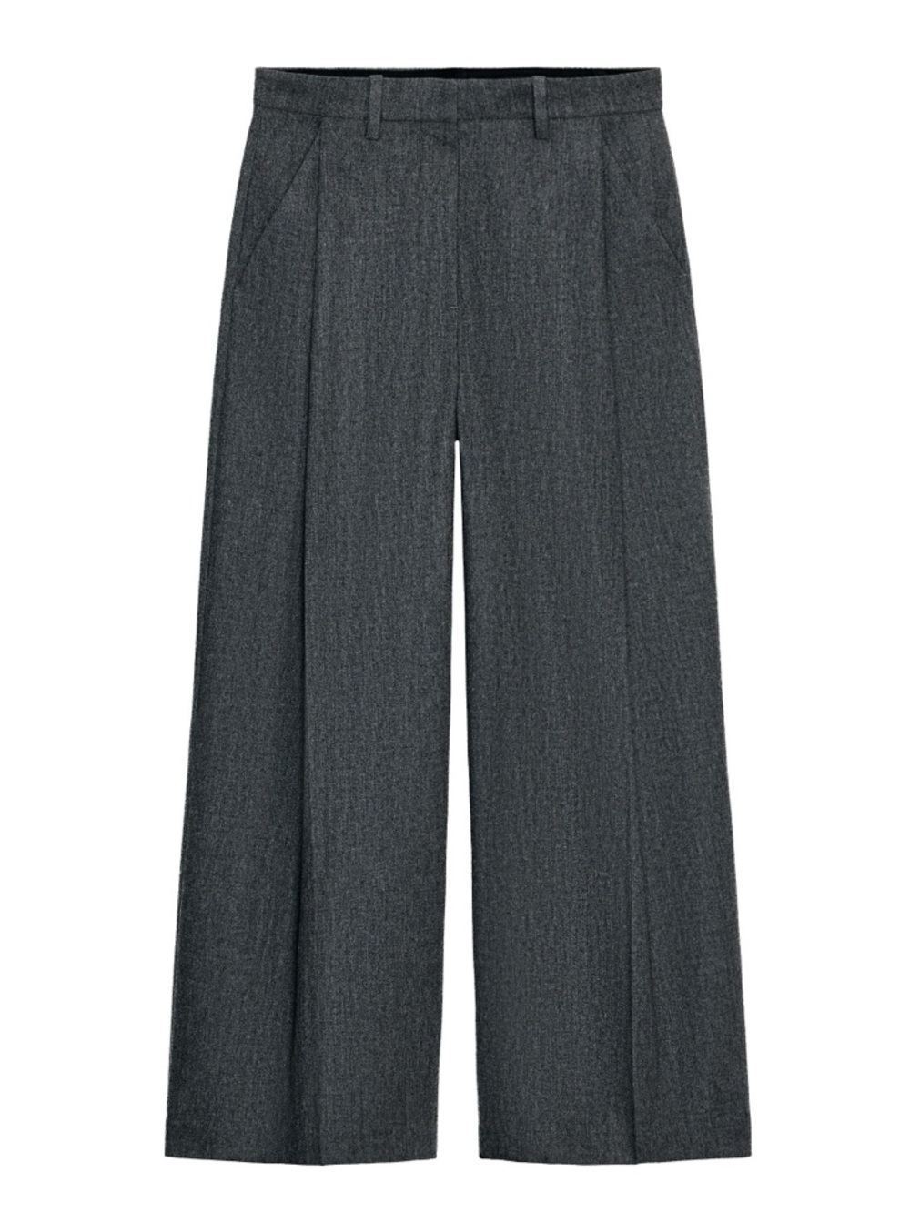 Zara Trafaluc High-Waisted Cropped‎ Pleated Wide-Leg Trousers - Gray -Medium 🩶✨